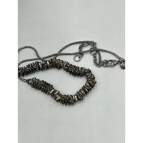 J. Crew Mixed Metal Hematite Crystal Layered Stacked Square Beads Snake Necklace - Picture 7 of 10